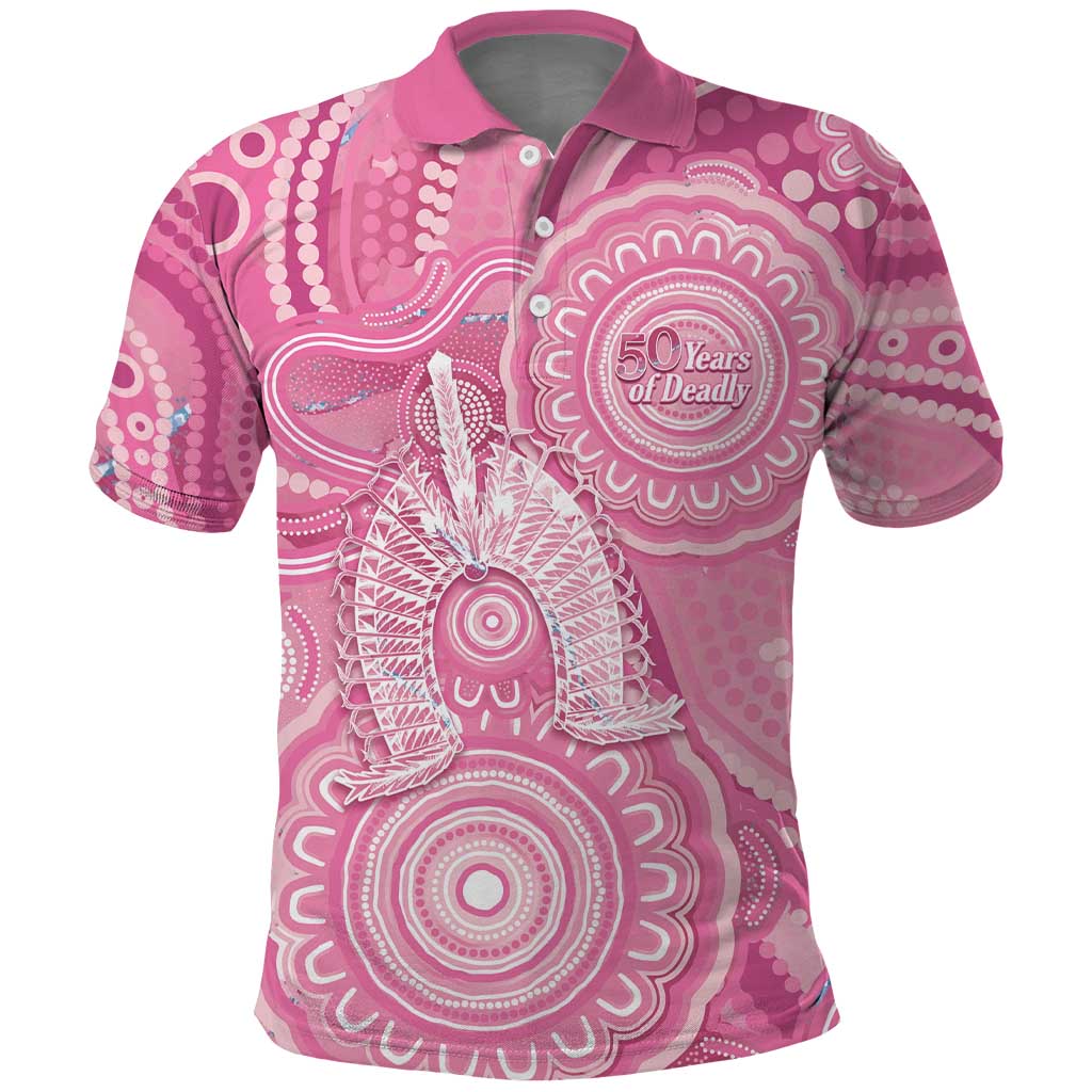 50 Years Deadly NAIDOC Week 2026 Personalised Polo Shirt Dhari Pink Indigenous Art