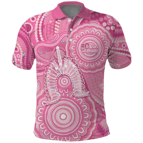 50 Years Deadly NAIDOC Week 2026 Personalised Polo Shirt Dhari Pink Indigenous Art