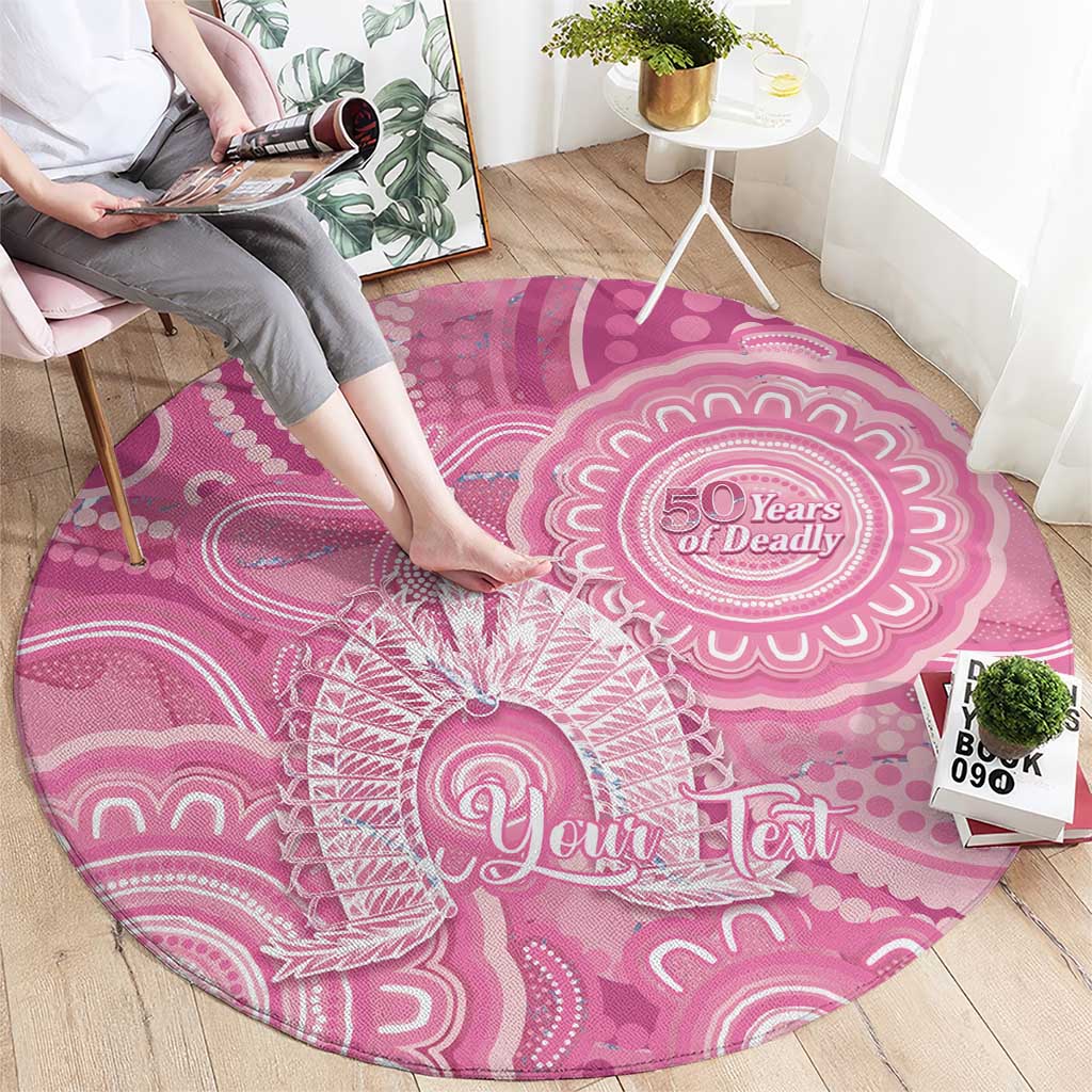 50 Years Deadly NAIDOC Week 2026 Personalised Round Carpet Dhari Pink Indigenous Art