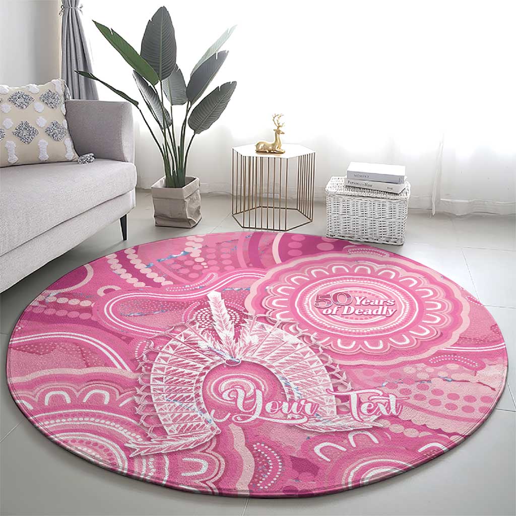 50 Years Deadly NAIDOC Week 2026 Personalised Round Carpet Dhari Pink Indigenous Art