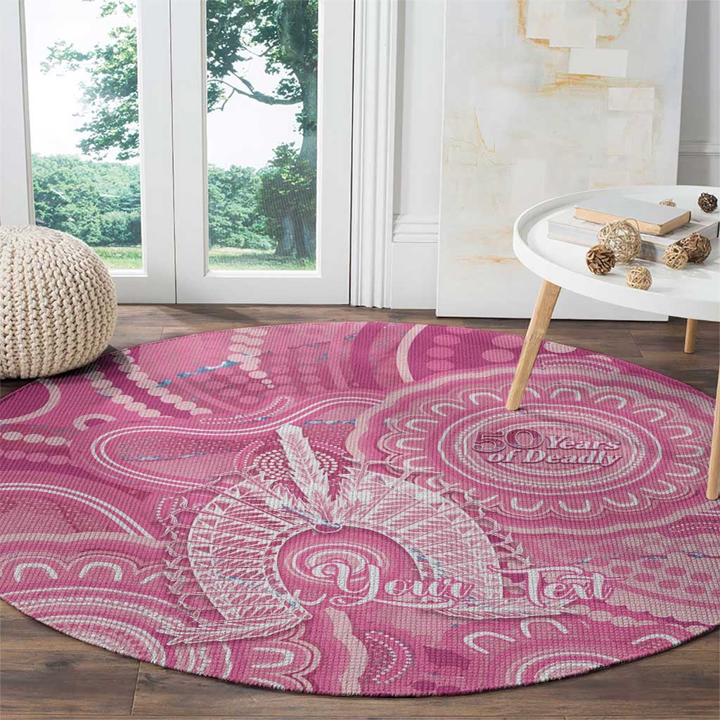 50 Years Deadly NAIDOC Week 2026 Personalised Round Carpet Dhari Pink Indigenous Art