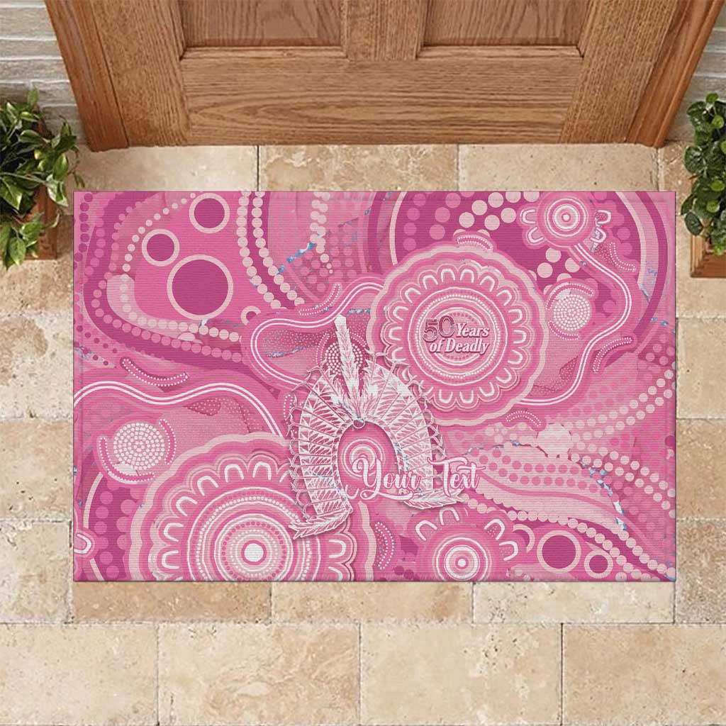 50 Years Deadly NAIDOC Week 2026 Personalised Rubber Doormat Dhari Pink Indigenous Art