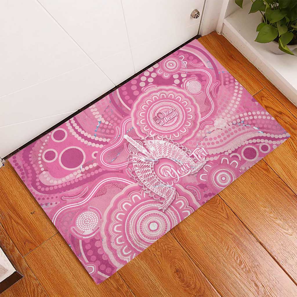 50 Years Deadly NAIDOC Week 2026 Personalised Rubber Doormat Dhari Pink Indigenous Art