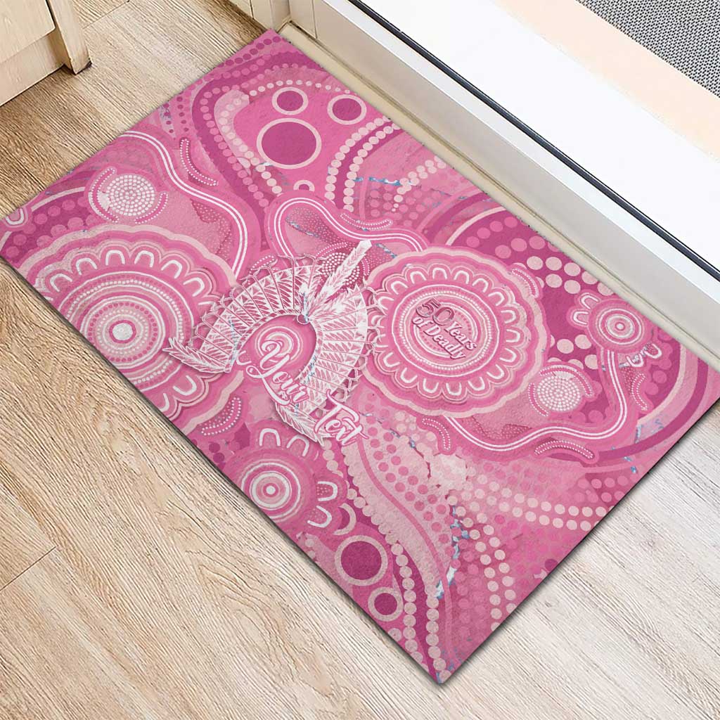 50 Years Deadly NAIDOC Week 2026 Personalised Rubber Doormat Dhari Pink Indigenous Art