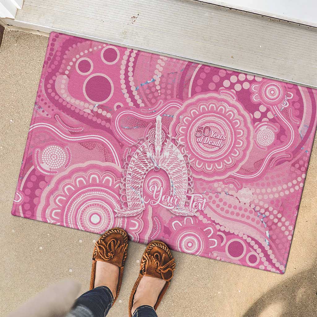 50 Years Deadly NAIDOC Week 2026 Personalised Rubber Doormat Dhari Pink Indigenous Art