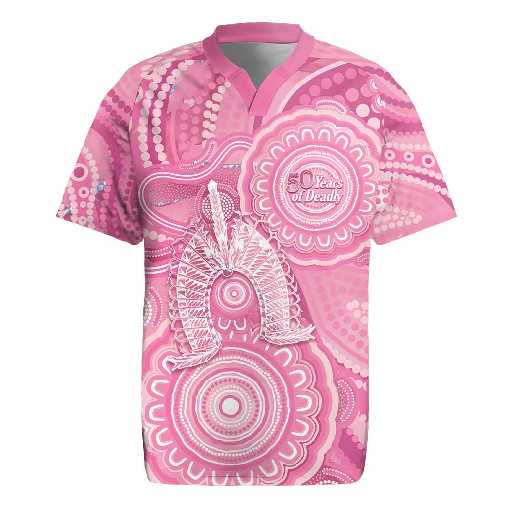 50 Years Deadly NAIDOC Week 2026 Personalised Rugby Jersey Dhari Pink Indigenous Art