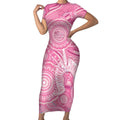 50 Years Deadly NAIDOC Week 2026 Personalised Short Sleeve Bodycon Dress Dhari Pink Indigenous Art