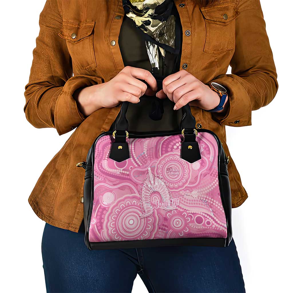 50 Years Deadly NAIDOC Week 2026 Personalised Shoulder Handbag Dhari Pink Indigenous Art