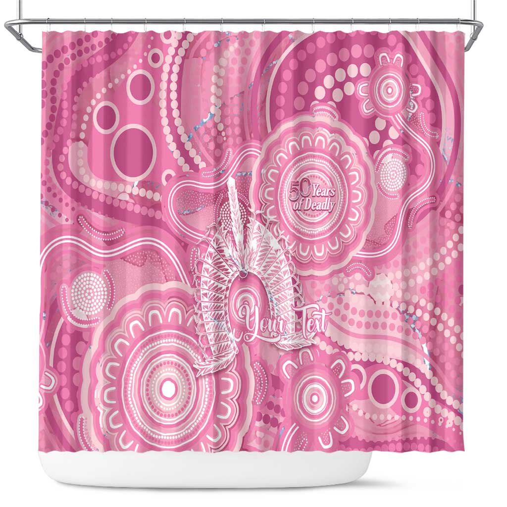 50 Years Deadly NAIDOC Week 2026 Personalised Shower Curtain Dhari Pink Indigenous Art