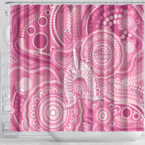 50 Years Deadly NAIDOC Week 2026 Personalised Shower Curtain Dhari Pink Indigenous Art