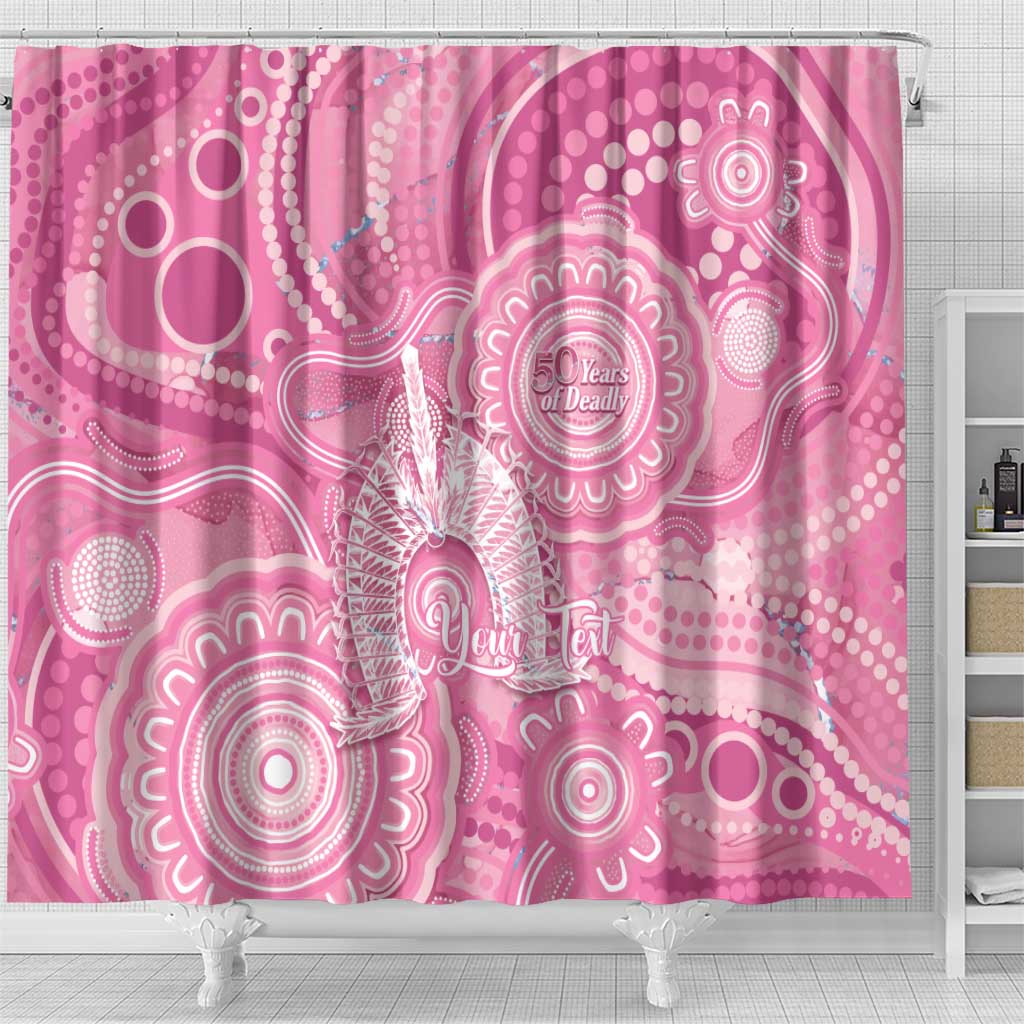50 Years Deadly NAIDOC Week 2026 Personalised Shower Curtain Dhari Pink Indigenous Art