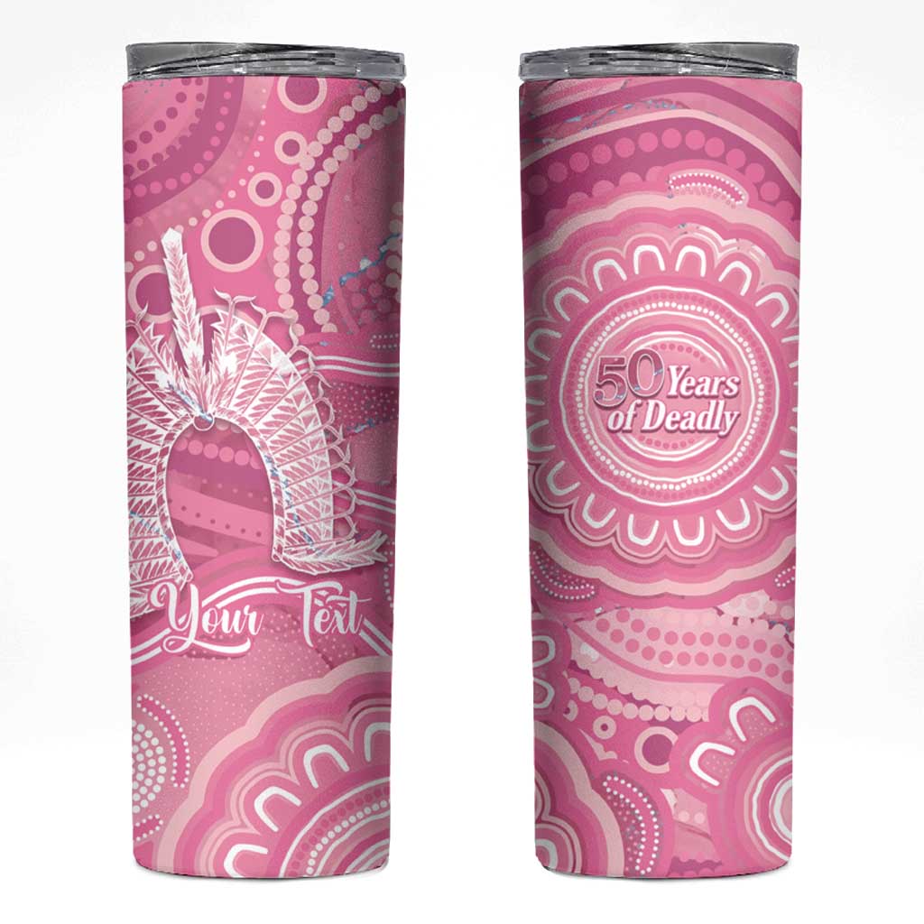 50 Years Deadly NAIDOC Week 2026 Personalised Skinny Tumbler Dhari Pink Indigenous Art