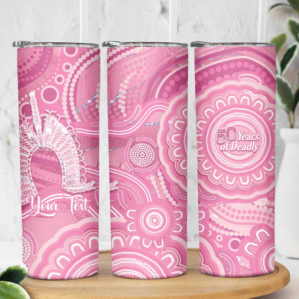 50 Years Deadly NAIDOC Week 2026 Personalised Skinny Tumbler Dhari Pink Indigenous Art