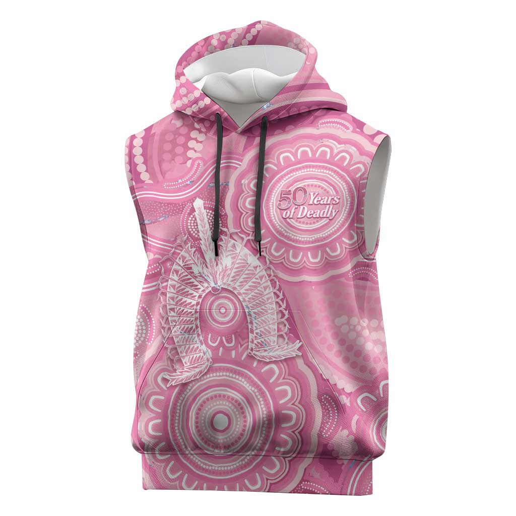 50 Years Deadly NAIDOC Week 2026 Personalised Sleeveless Hoodie Dhari Pink Indigenous Art