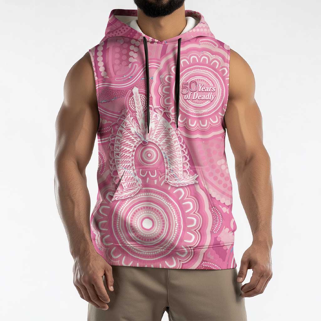 50 Years Deadly NAIDOC Week 2026 Personalised Sleeveless Hoodie Dhari Pink Indigenous Art