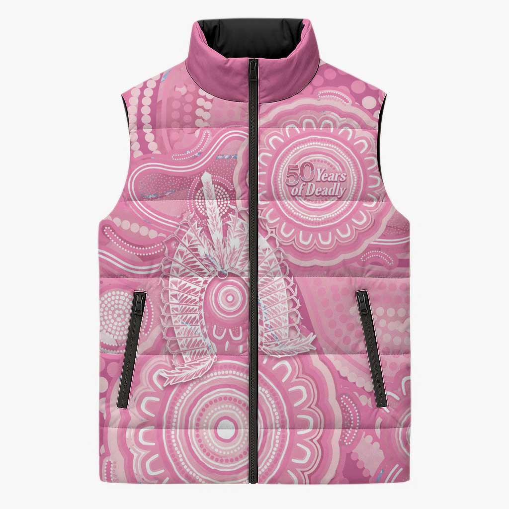 50 Years Deadly NAIDOC Week 2026 Personalised Sleeveless Puffer Jacket Dhari Pink Indigenous Art