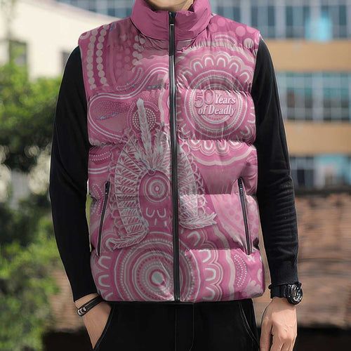 50 Years Deadly NAIDOC Week 2026 Personalised Sleeveless Puffer Jacket Dhari Pink Indigenous Art