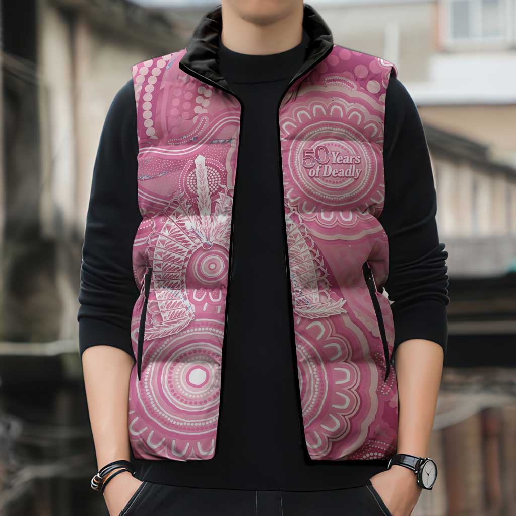 50 Years Deadly NAIDOC Week 2026 Personalised Sleeveless Puffer Jacket Dhari Pink Indigenous Art
