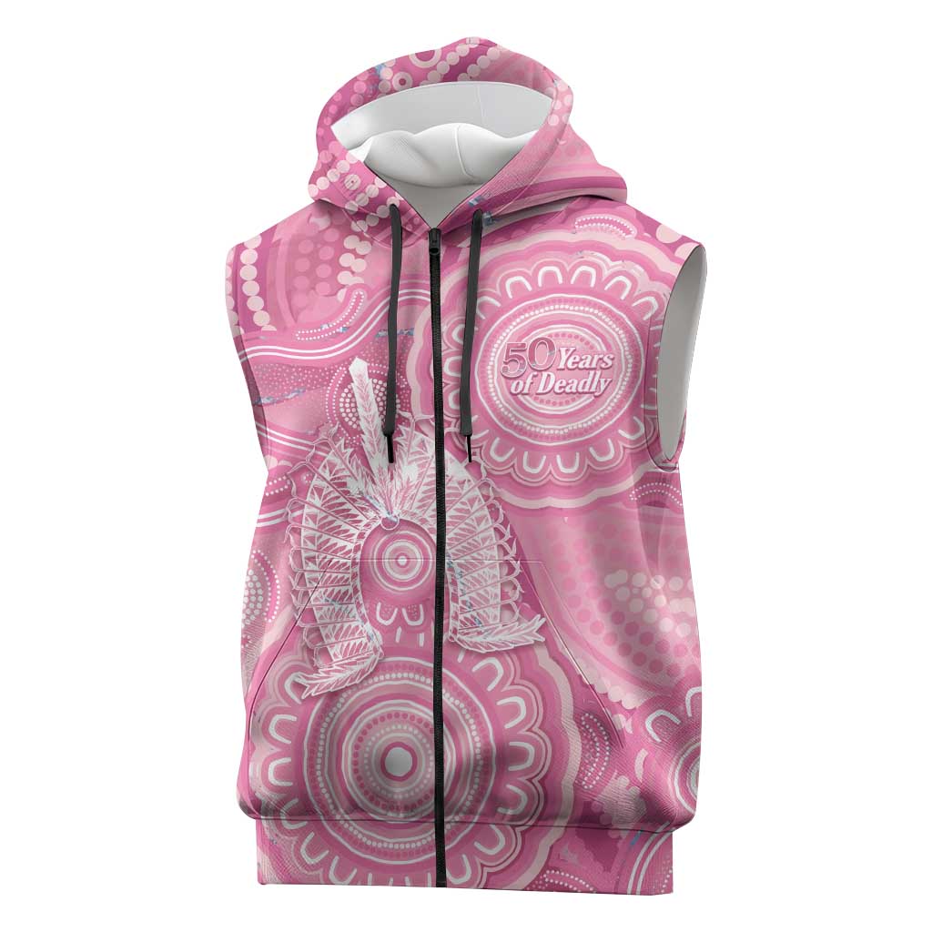 50 Years Deadly NAIDOC Week 2026 Personalised Sleeveless Zip Hoodie Dhari Pink Indigenous Art