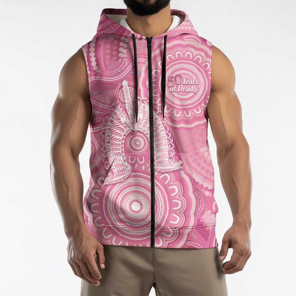 50 Years Deadly NAIDOC Week 2026 Personalised Sleeveless Zip Hoodie Dhari Pink Indigenous Art