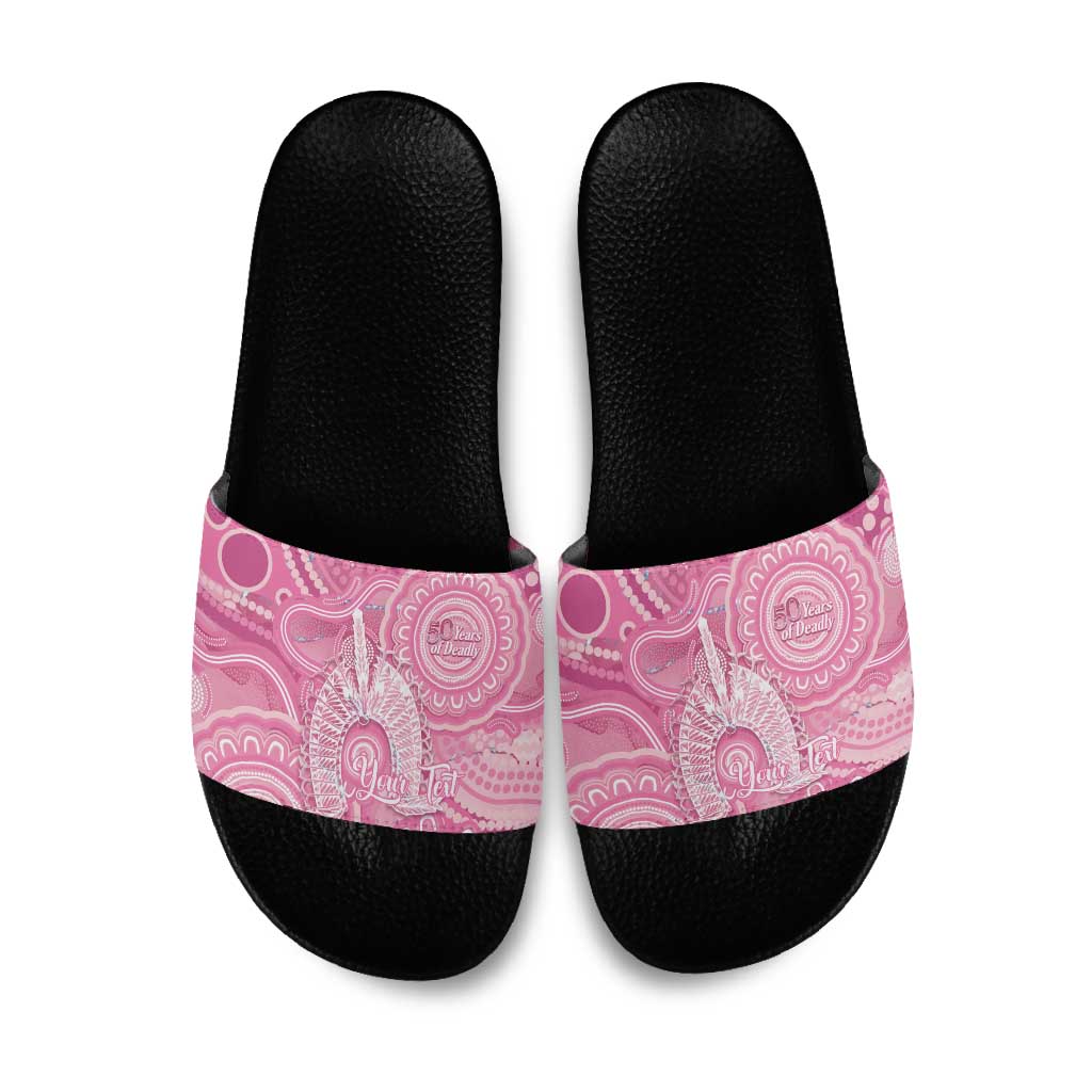 50 Years Deadly NAIDOC Week 2026 Personalised Slide Sandals Dhari Pink Indigenous Art