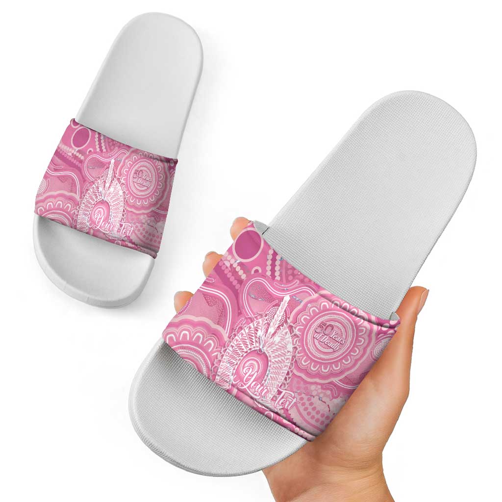 50 Years Deadly NAIDOC Week 2026 Personalised Slide Sandals Dhari Pink Indigenous Art