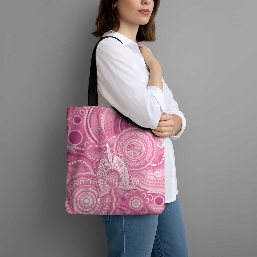 50 Years Deadly NAIDOC Week 2026 Personalised Tote Bag Dhari Pink Indigenous Art