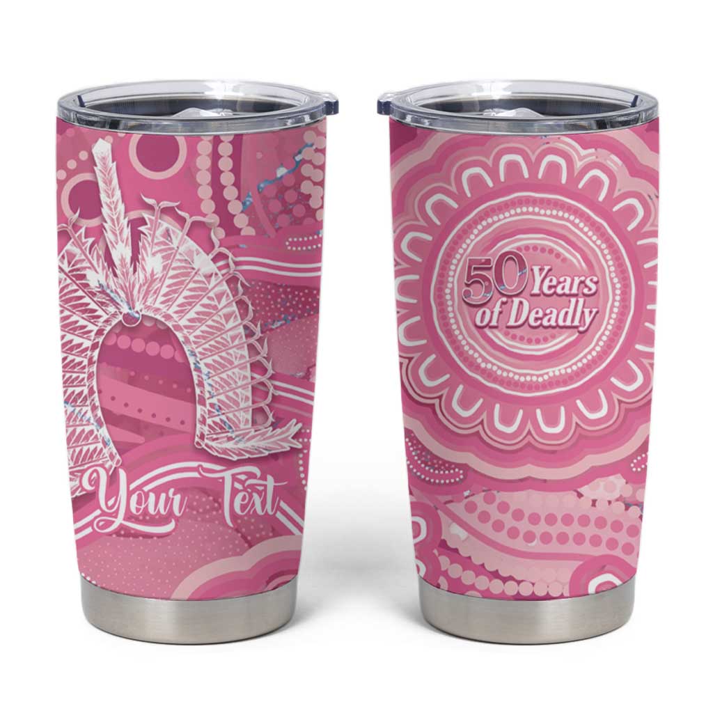 50 Years Deadly NAIDOC Week 2026 Personalised Tumbler Cup Dhari Pink Indigenous Art