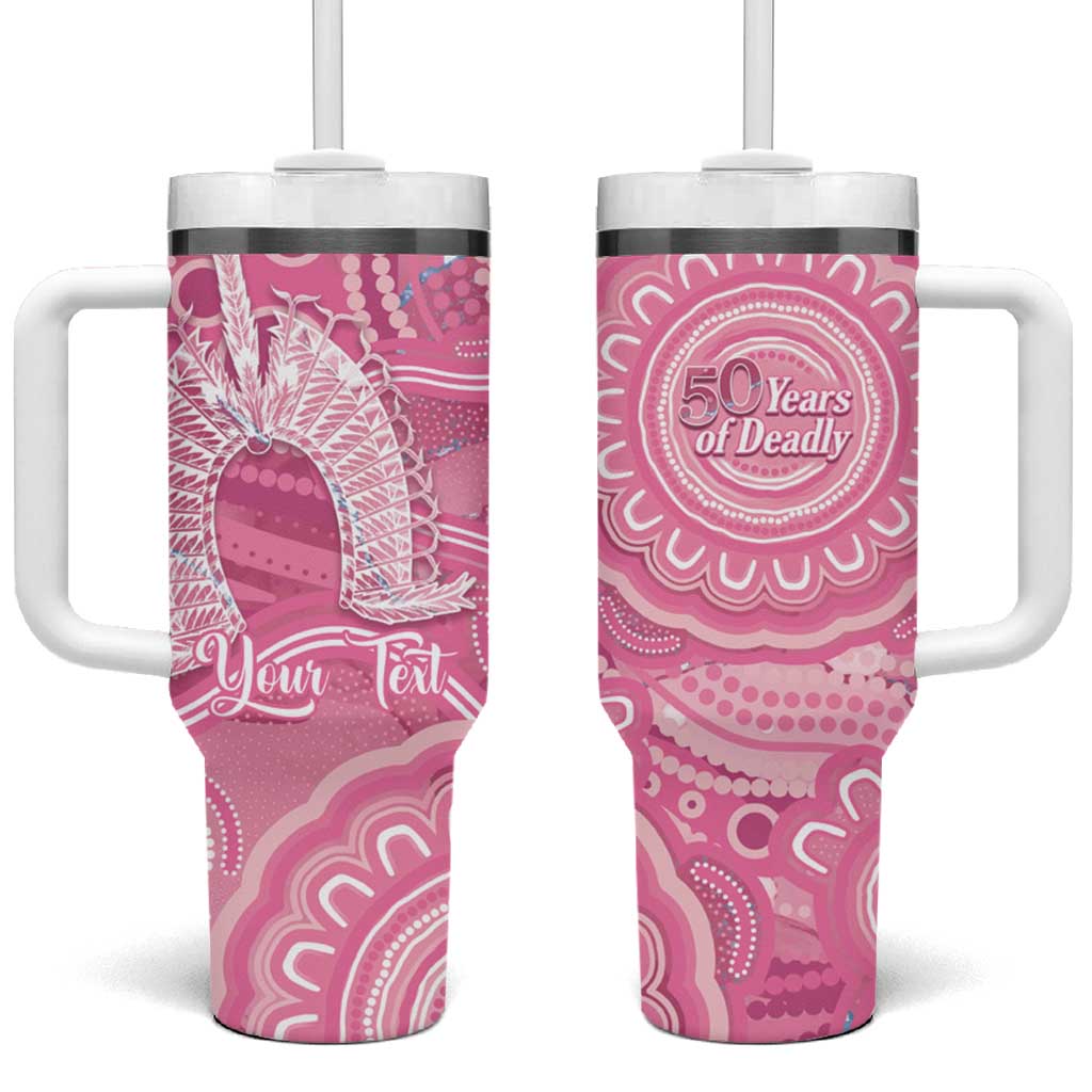 50 Years Deadly NAIDOC Week 2026 Personalised Tumbler With Handle Dhari Pink Indigenous Art