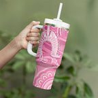 50 Years Deadly NAIDOC Week 2026 Personalised Tumbler With Handle Dhari Pink Indigenous Art