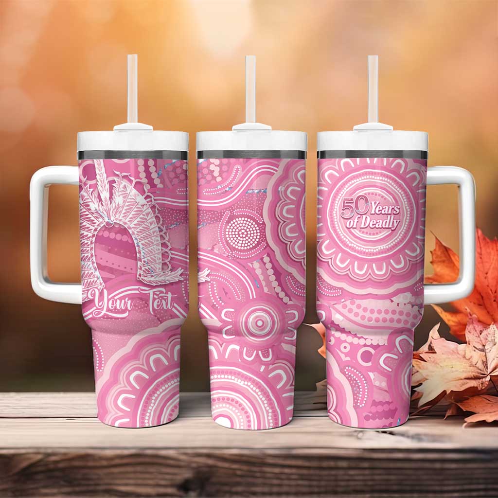 50 Years Deadly NAIDOC Week 2026 Personalised Tumbler With Handle Dhari Pink Indigenous Art