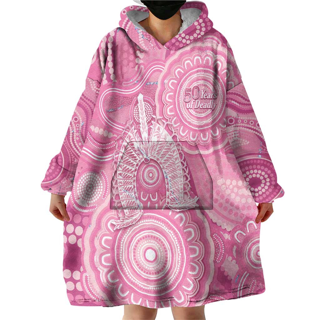 50 Years Deadly NAIDOC Week 2026 Personalised Wearable Blanket Hoodie Dhari Pink Indigenous Art