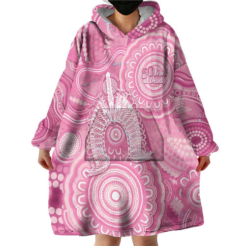 50 Years Deadly NAIDOC Week 2026 Personalised Wearable Blanket Hoodie Dhari Pink Indigenous Art