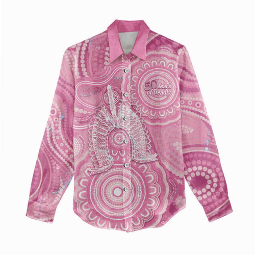 50 Years Deadly NAIDOC Week 2026 Personalised Women Casual Shirt Dhari Pink Indigenous Art