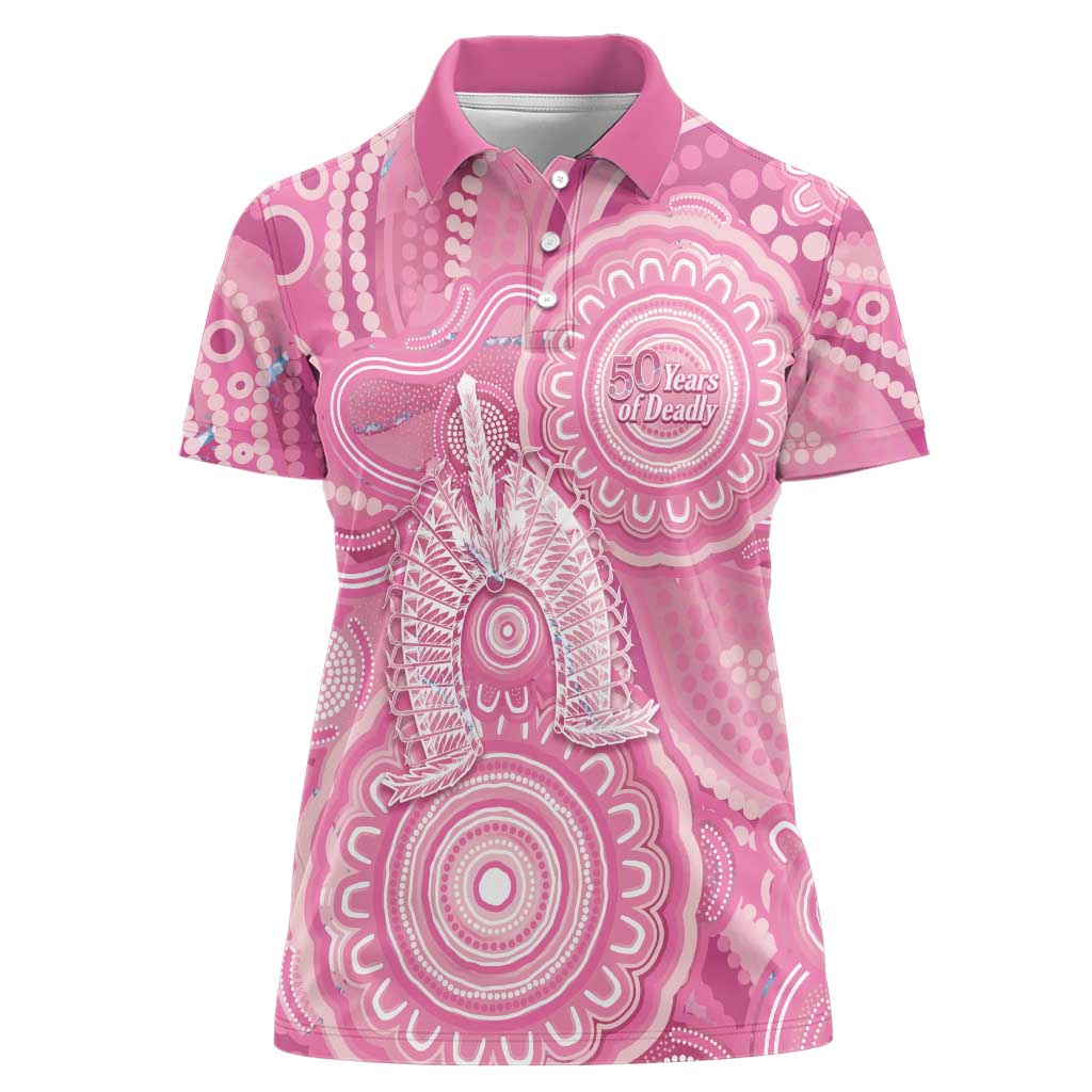 50 Years Deadly NAIDOC Week 2026 Personalised Women Polo Shirt Dhari Pink Indigenous Art