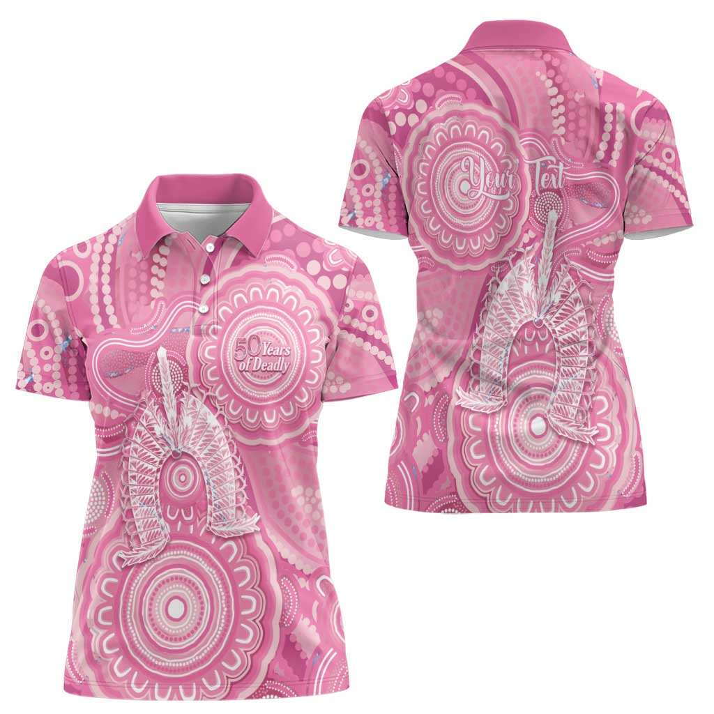 50 Years Deadly NAIDOC Week 2026 Personalised Women Polo Shirt Dhari Pink Indigenous Art