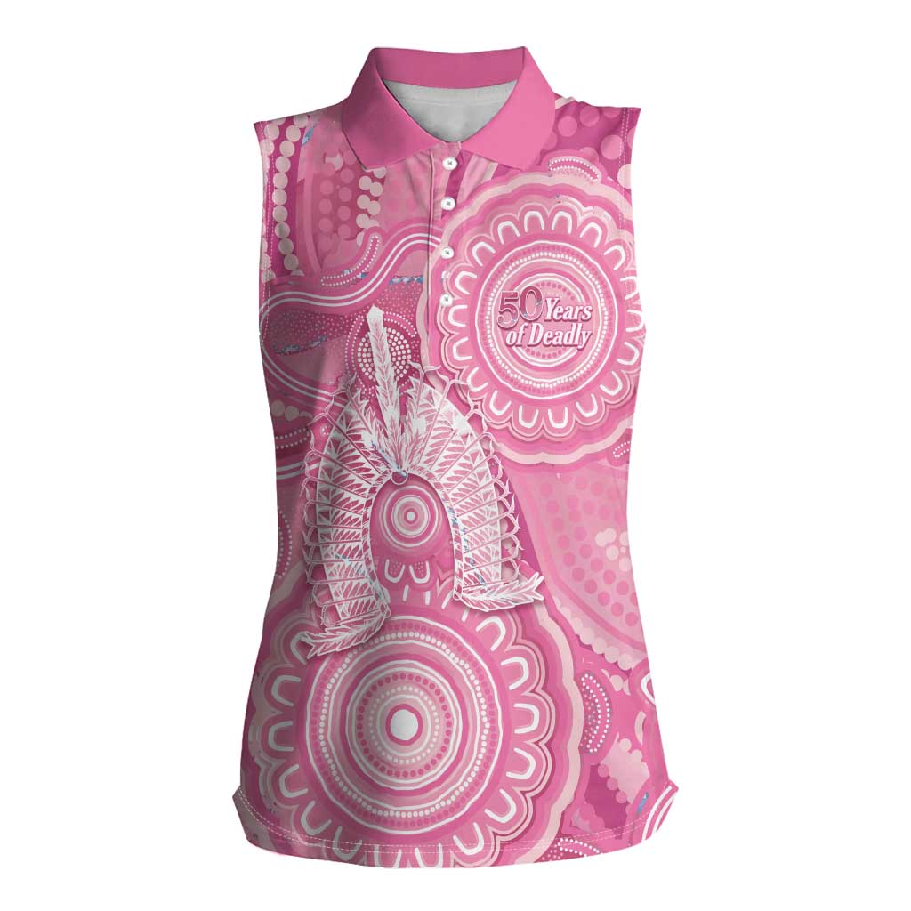 50 Years Deadly NAIDOC Week 2026 Personalised Women Sleeveless Polo Shirt Dhari Pink Indigenous Art