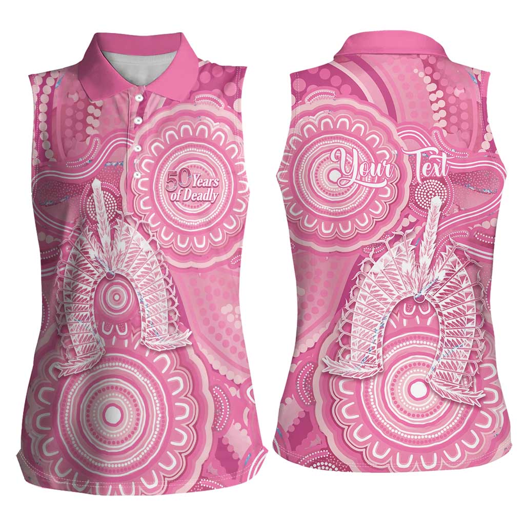 50 Years Deadly NAIDOC Week 2026 Personalised Women Sleeveless Polo Shirt Dhari Pink Indigenous Art