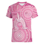 50 Years Deadly NAIDOC Week 2026 Personalised Women V-Neck T-Shirt Dhari Pink Indigenous Art
