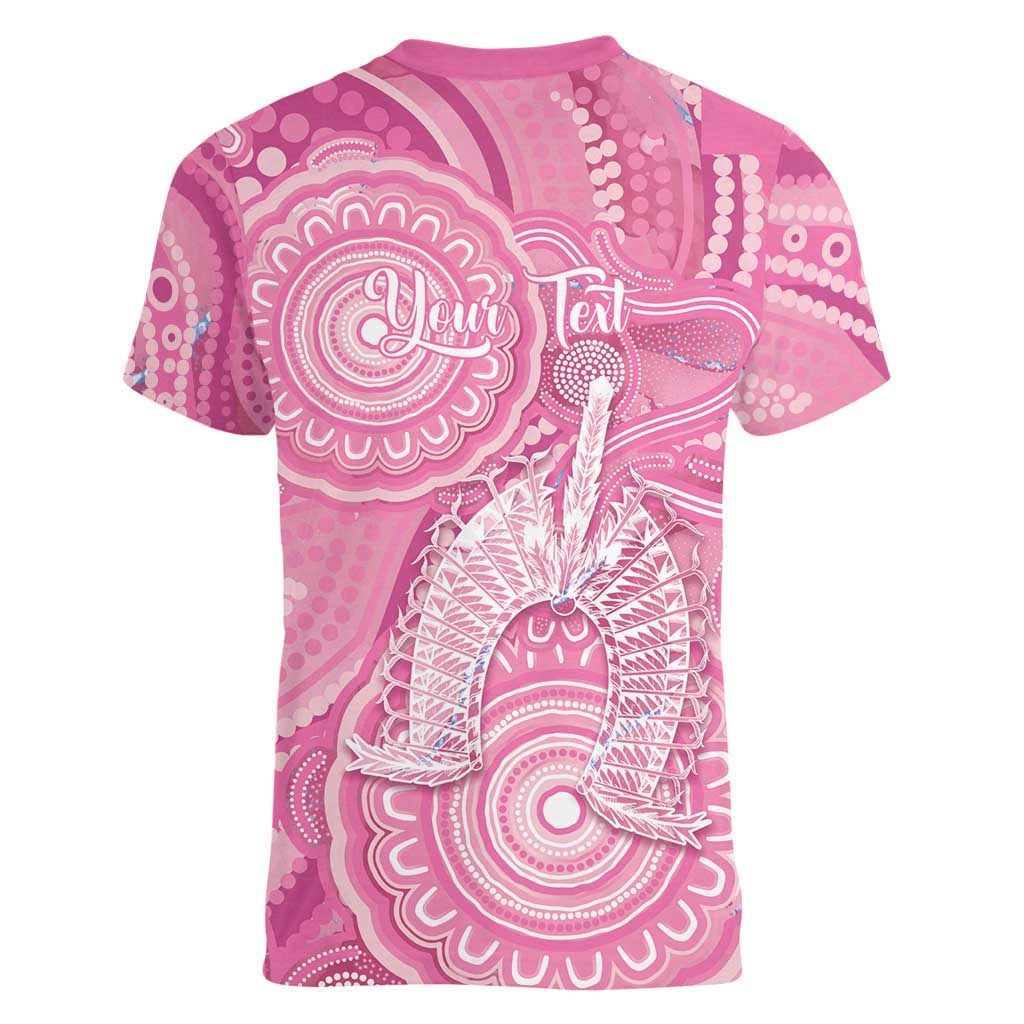 50 Years Deadly NAIDOC Week 2026 Personalised Women V-Neck T-Shirt Dhari Pink Indigenous Art