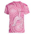 50 Years Deadly NAIDOC Week 2026 Personalised Women V-Neck T-Shirt Dhari Pink Indigenous Art