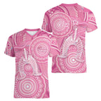 50 Years Deadly NAIDOC Week 2026 Personalised Women V-Neck T-Shirt Dhari Pink Indigenous Art