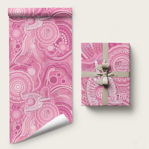 50 Years Deadly NAIDOC Week 2026 Personalised Wrapping Paper Dhari Pink Indigenous Art