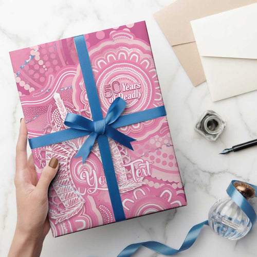 50 Years Deadly NAIDOC Week 2026 Personalised Wrapping Paper Dhari Pink Indigenous Art