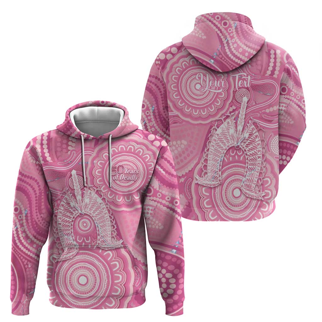 50 Years Deadly NAIDOC Week 2026 Personalised Zip Hoodie Dhari Pink Indigenous Art