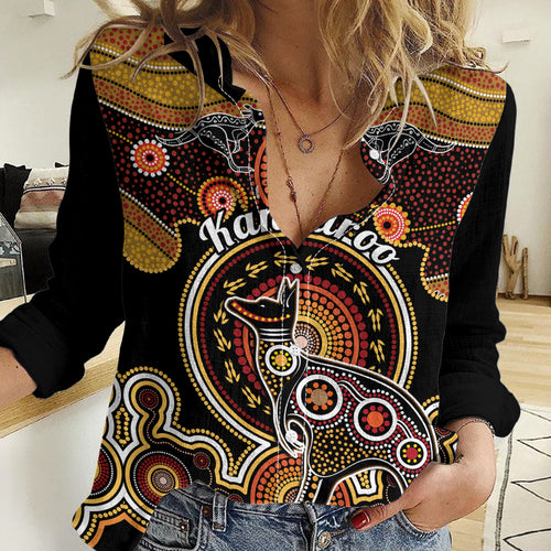 Personalised Australian Astrology Women Casual Shirt Aboriginal Kangaroo Zodiac Sign LT14