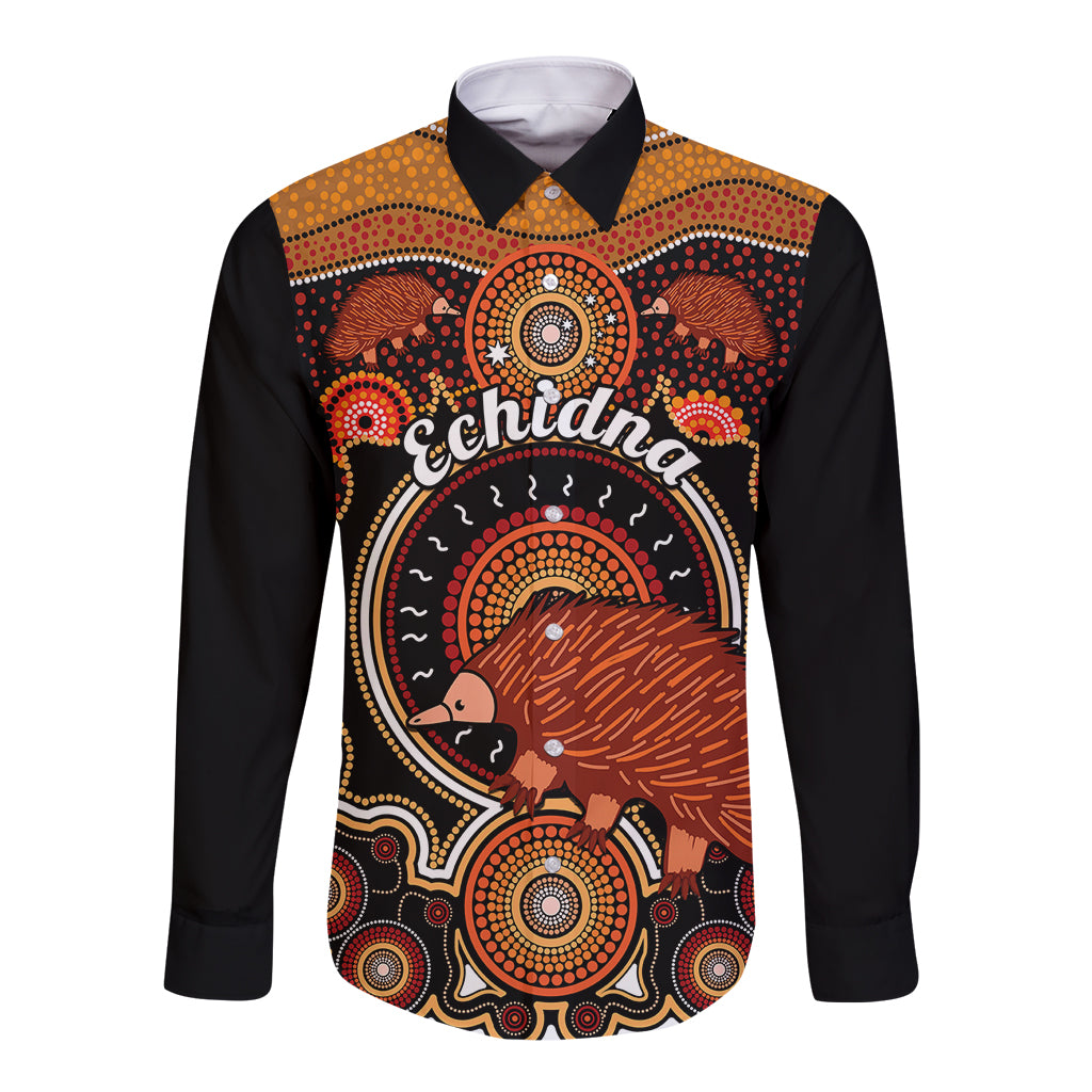 personalised-australian-astrology-long-sleeve-button-shirt-aboriginal-echidna-zodiac-sign