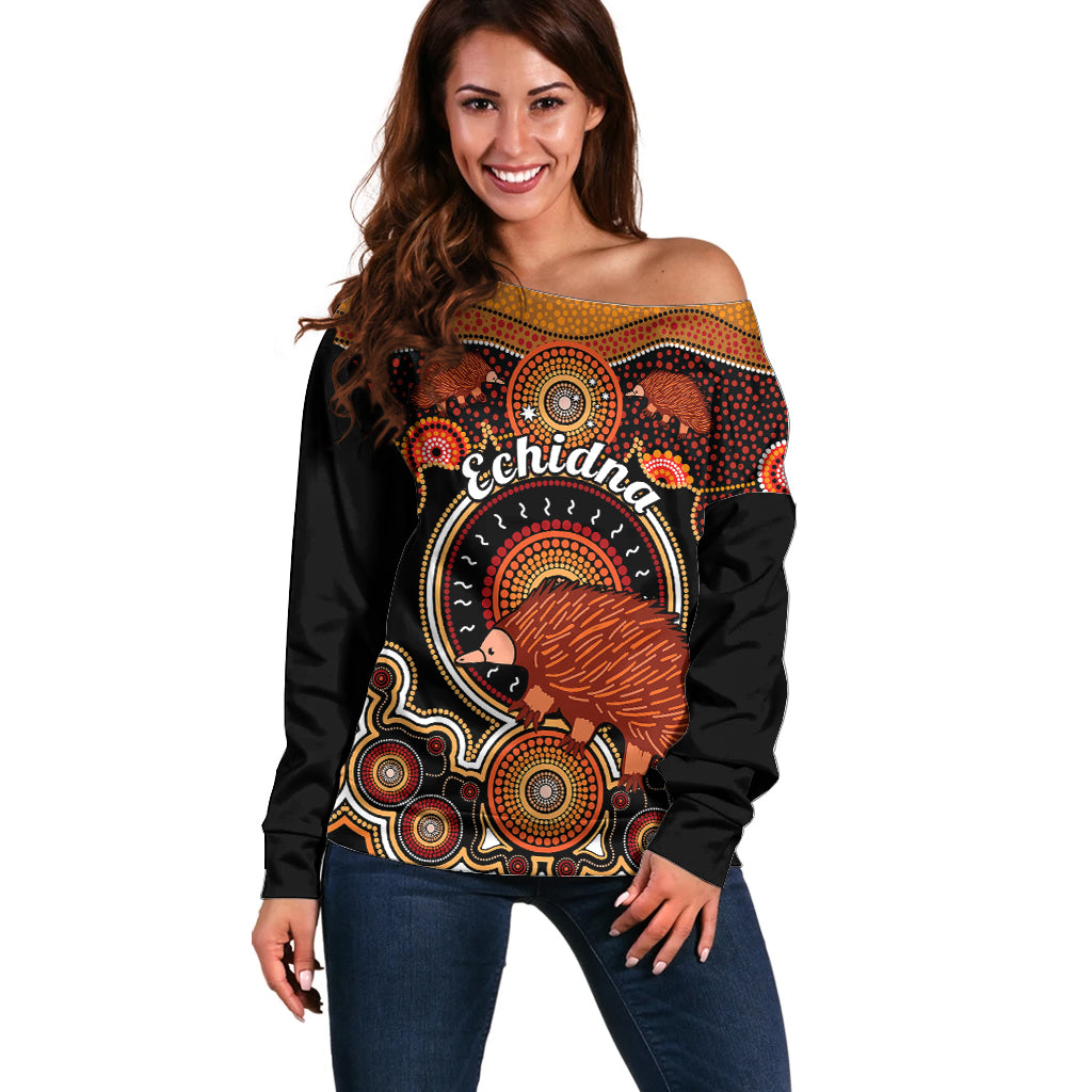 personalised-australian-astrology-off-shoulder-sweater-aboriginal-echidna-zodiac-sign