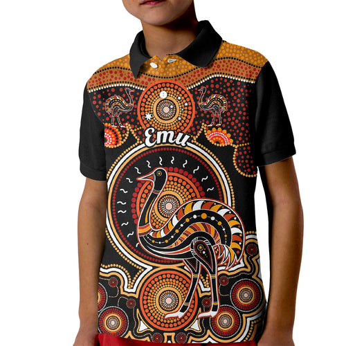 personalised-australian-astrology-kid-polo-shirt-aboriginal-emu-zodiac-sign