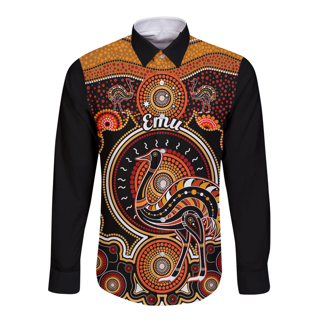 personalised-australian-astrology-long-sleeve-button-shirt-aboriginal-emu-zodiac-sign
